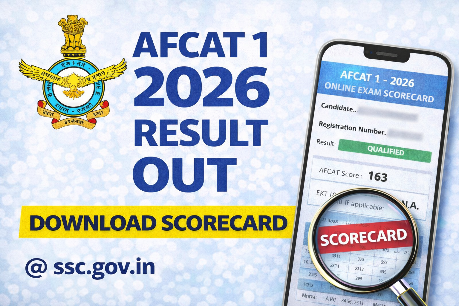 AFCAT 1 Result 2026 Scorecard Download Link afcat.cdac.in