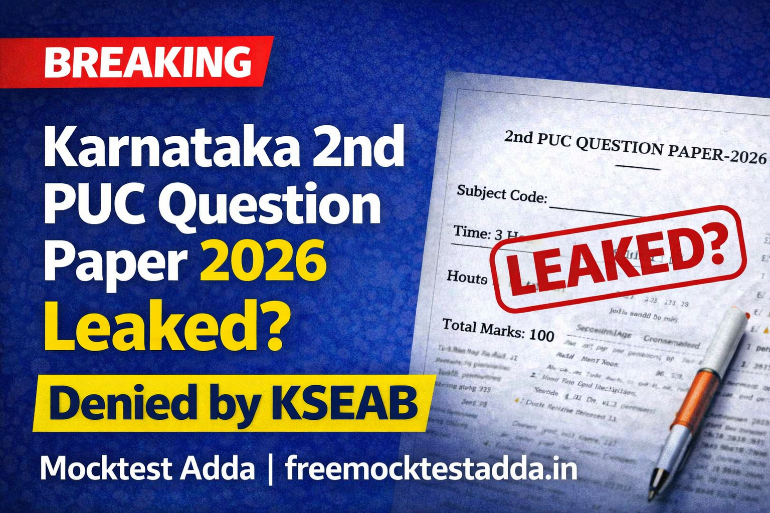 KSEAB Board Exam 2026