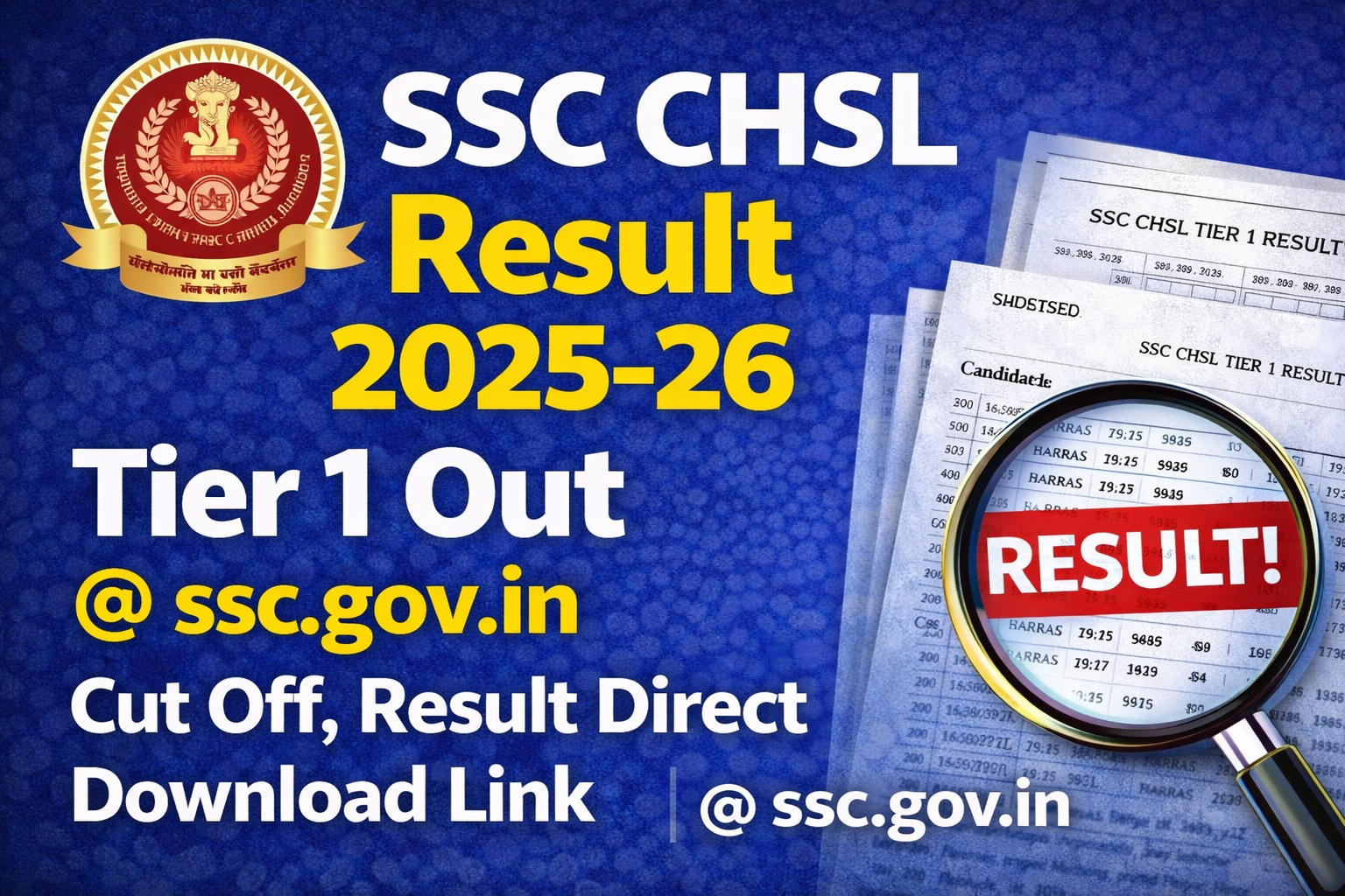 SSC CHSL Result 2025-26 Tier 1 Result PDF Download